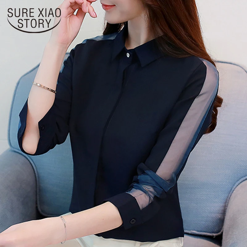 

Fashion women blouses Spring 2019 chiffon blouse shirt long sleeve women shirts white blouse womens tops and blouses 1982 50