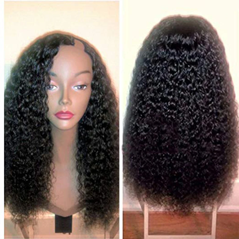 Simbeauty кудрявые человеческие волосы U часть парик бразильские волосы remy натуральный черный 1*4 дюйма Openning средняя часть, левая часть, правая часть парик