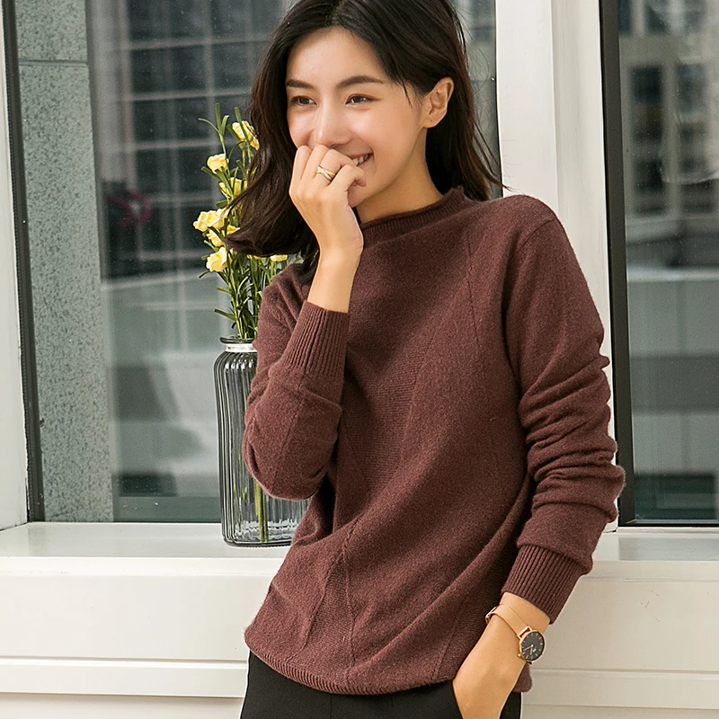 

High Quality Women Pure Cashmere Sweater Wrinkled Collar Comfortable Soft Pullover Fashion Gigh-end Warm Knitting Female Sweater