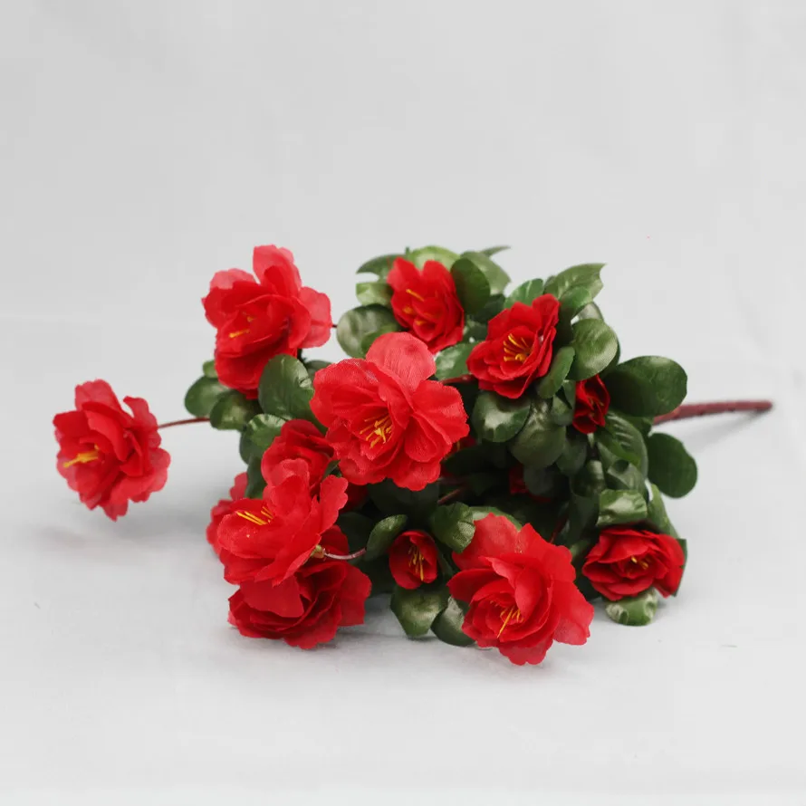 7 вилок Азалия Искусственные цветы Азалия букет шелковых цветок искусственные цветы для свадьбы сада дома гостиной вечерние украшения - Цвет: Красный