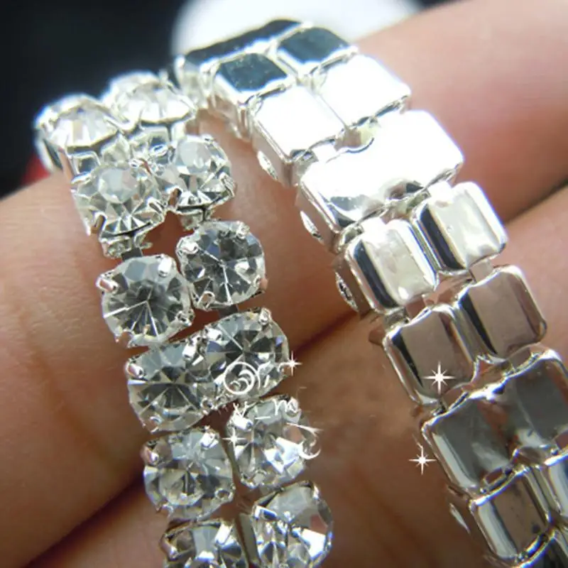 

1Yard SS16 Clear Rhinestone Sew On Glue 2-Row Drill Chain Silver Close Chain Trim Trimming DIY Sewing Accessories Art Craft
