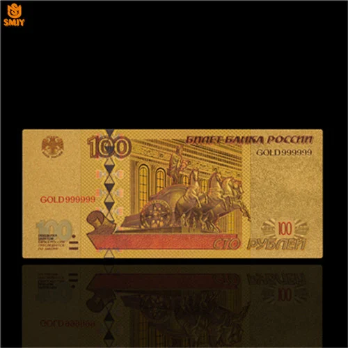 Russian 100 Colorful 24k Gold Banknote Home Decorative World Paper Money 5 Pcs 