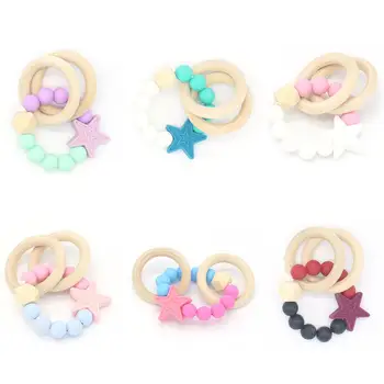

New Silicone Molars Beech Stars Pattern Puzzle Hand Toy Teether for Baby wholesale