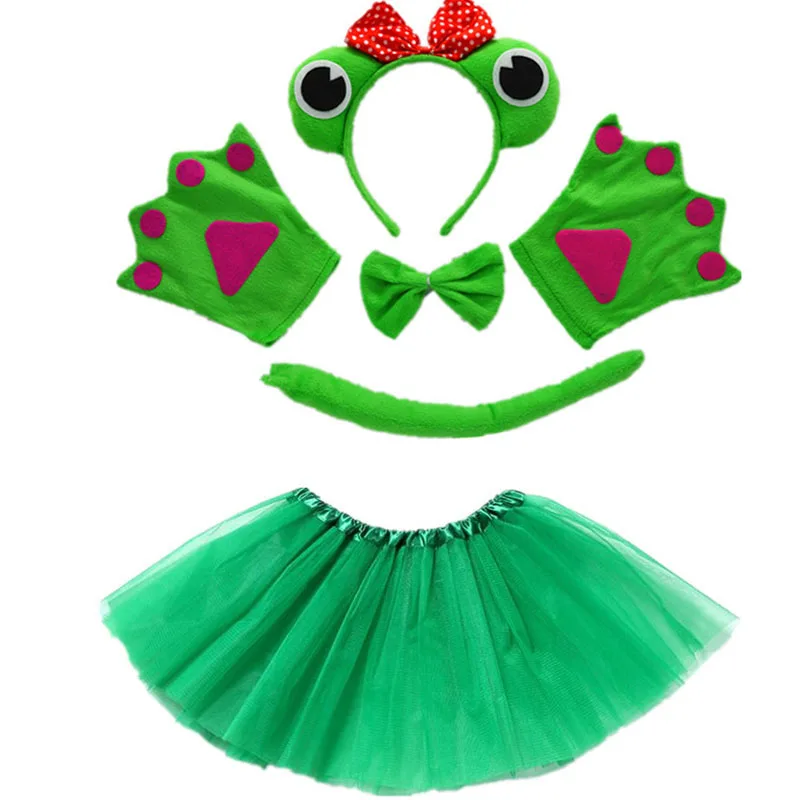 Несколько повязка со зверушками на голову бант на хвост для животных рукавицы-лапы юбка-пачка Детский костюм для косплея Для Взрослых комплект вечерние платье декор для Хэллоуина - Цвет: frog princess