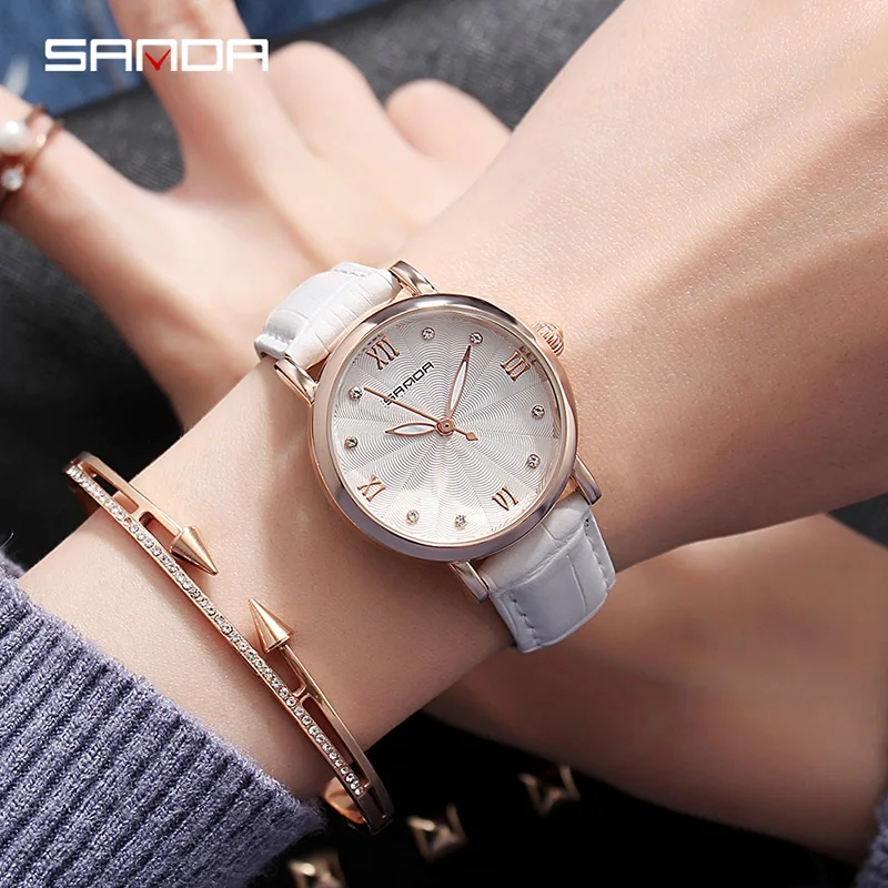 

2019 New SANDA Women Watches Ladies Leather Luxury Watches Women Dress Simple Female Hand Clock Relogio Feminino