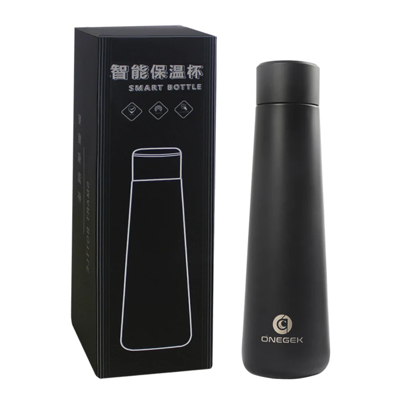 ONEGEK умный термос 304 Вакуумная чашка из нержавеющей стали 380 мл портативная чашка для воды с ЖК-дисплеем и температурным дисплеем Вакуумная бутылка - Цвет: Black