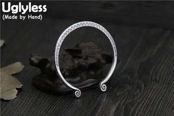 

Uglyless Real S 925 Sterling Silver Enegaved Triangle Patterns Ethnic Bangles for Women Vintage Handmade Curved Opening Bangle
