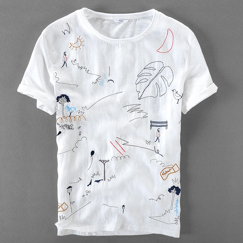 男性用半袖tシャツ イタリアブランド カジュアル ルーズ 漫画の刺繡 ラウンドネック Brand Tshirt Tshirt Brandmen Casual Aliexpress