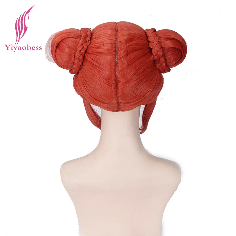 Yiyaobess короткие оранжевый Джинтама Кагура Косплэй парик Синтетические чёлки волос с двумя химическое Chignon для Для женщин
