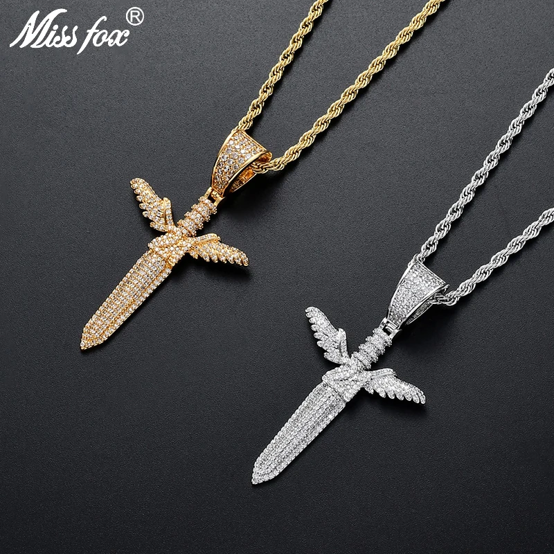 

Missfox Angel Sword Wings Pendant Necklace Charm Creative Hip Hop Gold Silver Original Unique Chains For Men Gifts Jewelry 2019
