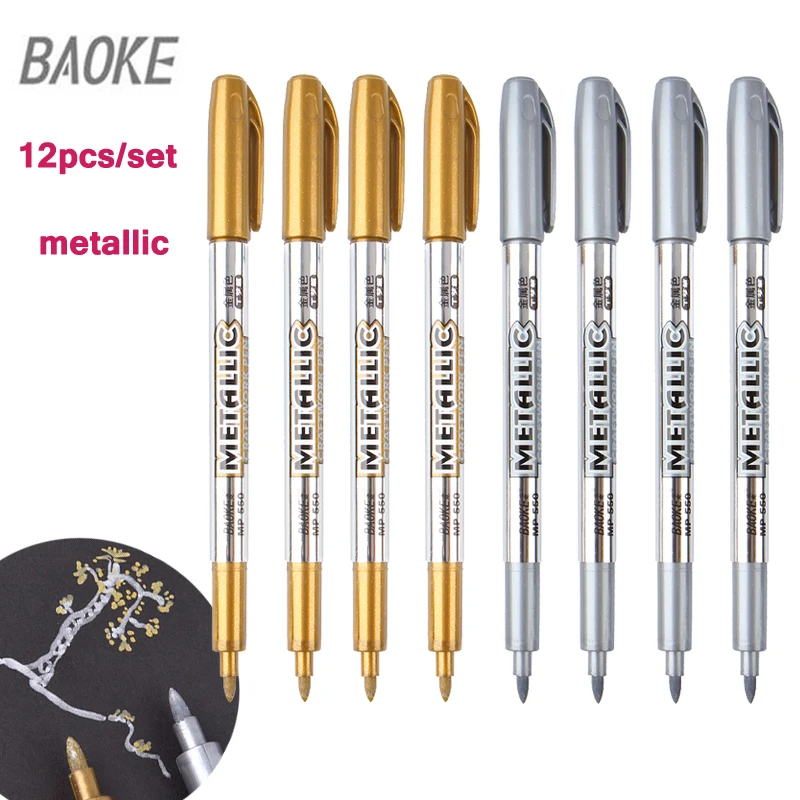 12Pcs Permanent Ink Paint Marker Metallic Pen Car Trye Fabric Metal