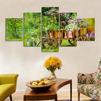 

Living Room HD Printed Modern Wall Art Painting 5 Piece/Pcs Rural Fresh Flowers Green Leaf Home Decor Posters Pictures Frame
