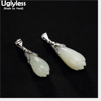 

Uglyless 100% Real Solid 925 Sterling Silver Handmade Flower Pendants Necklaces NO Chains Natural Jade Magnolia Pendant Jewelry