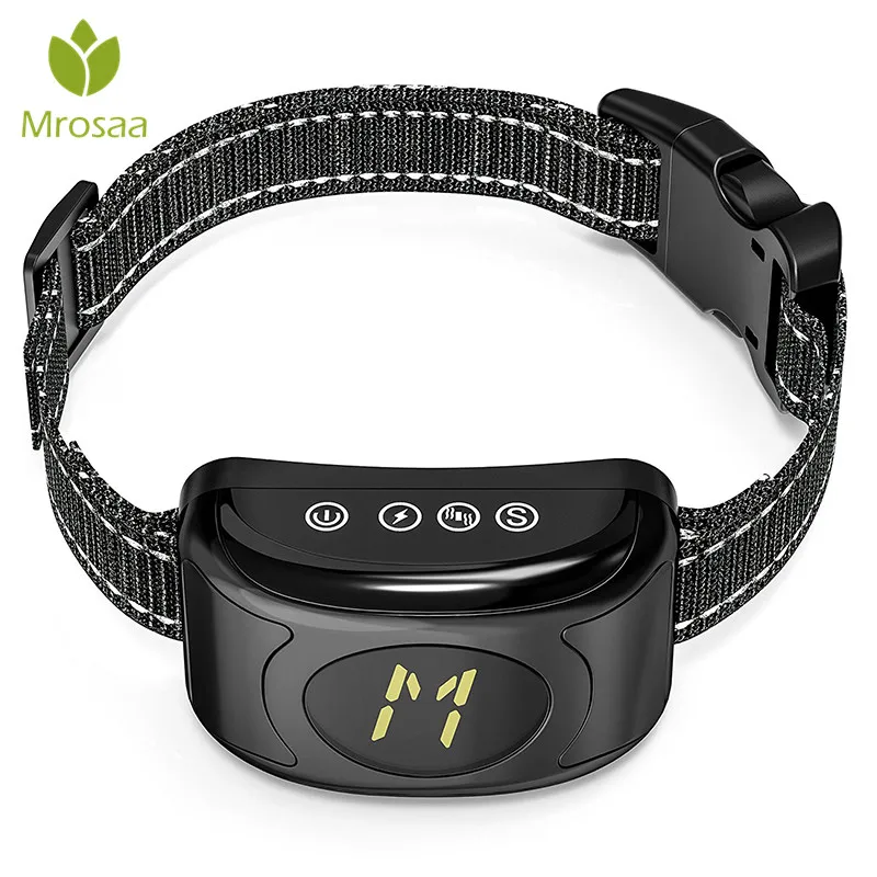 Mrosaa Dog Pet Training Bark Collar Electronic USB Rechargeable Large LCD Display Collars with