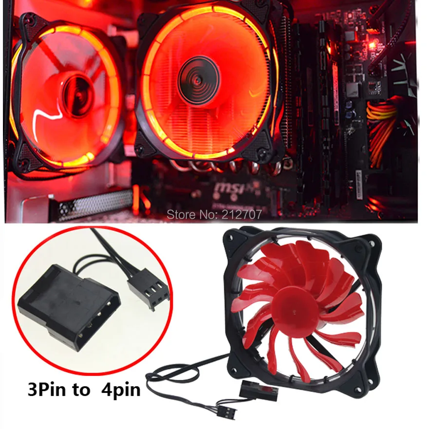 5Pcs Red Light 120MM 12cm 120mm x 25mm DC 12V 3Pin 4Pin PC Computer LED