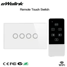 Smart Home Wall Light Switch,US Standard ,Crystal Glass Panel 4 Gang 1 Way Touch & Remote Switch Control By Broadlink Rm Pro