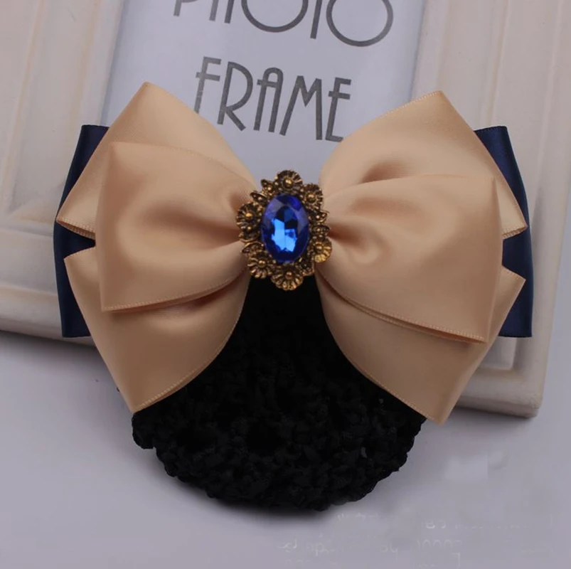 Fashion Office Lady Bow Tie Barrette Hair Clip Cover Bowknot Net Bun Deep Snood for Long Hair Hair Bands for Women