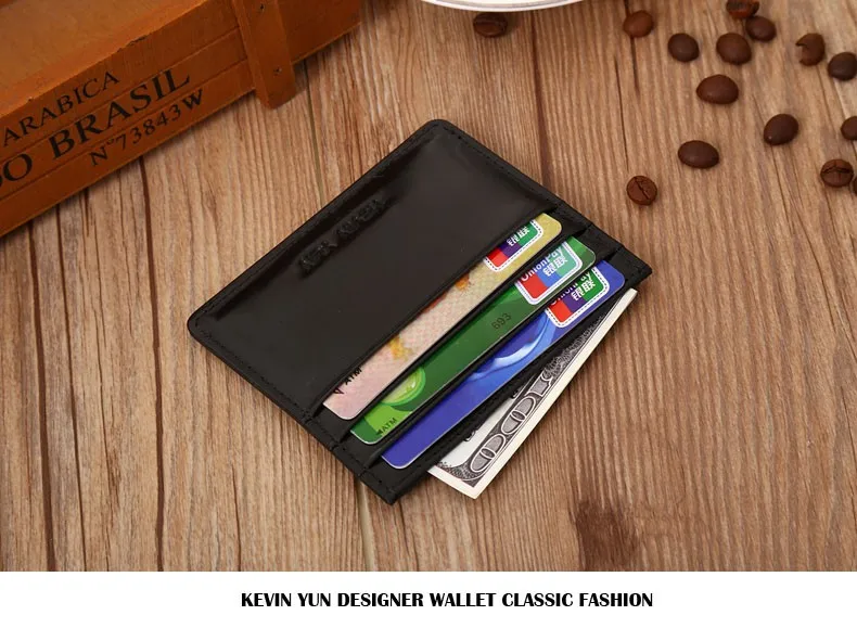 KEVIN YUN Designer Brand Vintage Men Card Holder Wallet Genuine Leather Mini Pocket Credit ID Card Case