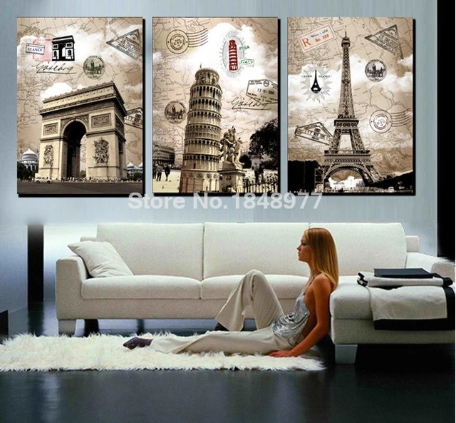 3 Panel Modern Home Decor Abstract Wall Art Paintings Famous 3 Panel Modern Home Decor Abstract Wall Art Paintings Famous European Building Paris Italy Eiffel Tower For Living Room
