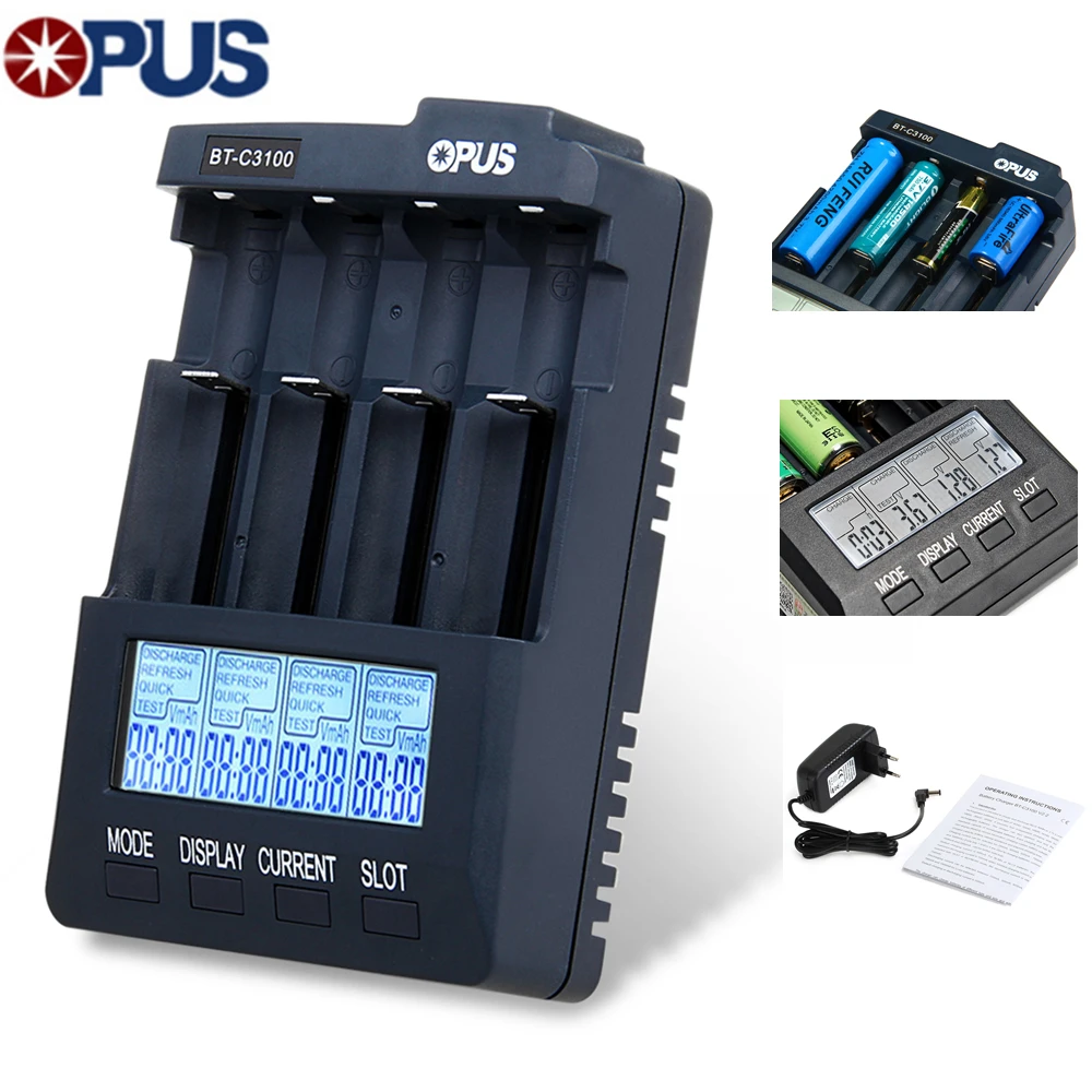 

Opus BT C3100 V2.2 Smart Universal LCD LI-ion NiCd NiMh AA AAA 10440 14500 16340 17335 17500 18490 17670 18650 Battery Charger