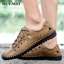 Пляжные мужские сандалии; сандалии из натуральной кожи; повседневная обувь в деловом стиле; мужская летняя водонепроницаемая обувь в стиле ретро; размеры 38-46