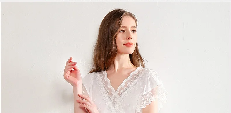 Летние белые хлопковые вискозные женские длинные ночные рубашки с коротким рукавом в винтажном стиле для принцесс, милая одежда для сна, Женское ночное платье 180818