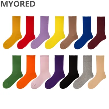 MYORED/1 пара, женские модные однотонные короткие носки, хлопковые забавные носки, женские носки ярких цветов в стиле Харадзюку, подарочные нос...