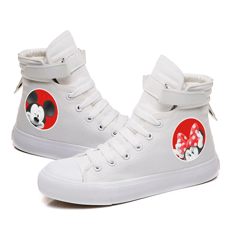 Женские кроссовки Mikey Mous для девочек; парусиновые кроссовки для подростков; повседневная обувь для девочек; кроссовки на шнуровке; Студенческая спортивная обувь - Цвет: D White