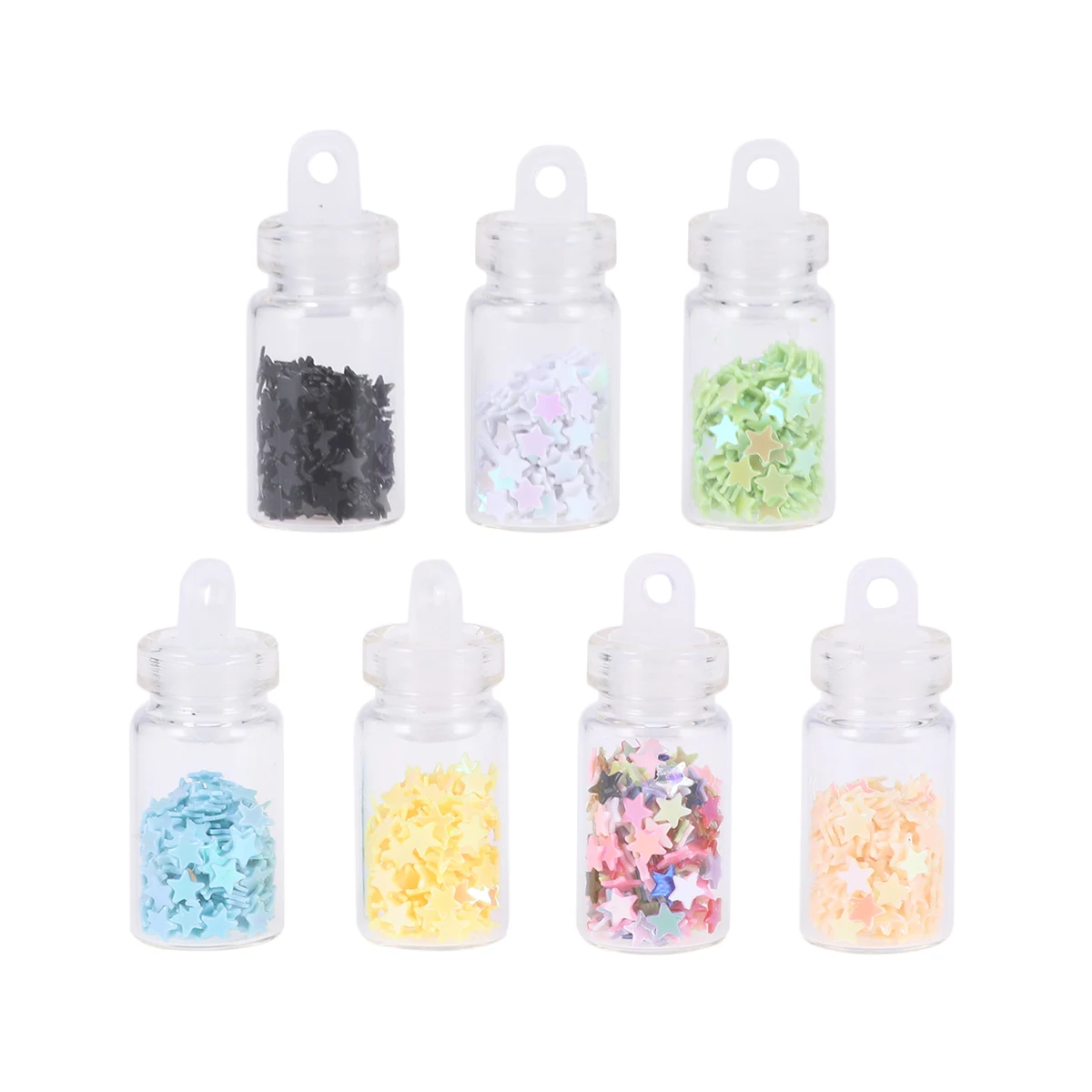 

7 Pcs Mini Wish Bottles Filled with Colorful Stars with Stoppers Craft Material DIY Accessories for Weddding Jewelry Making