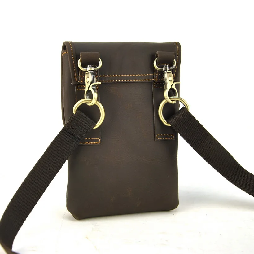 Vintage Genuine Leather Shoulder Cross Body Bag Small Men Women Fanny Cellphone