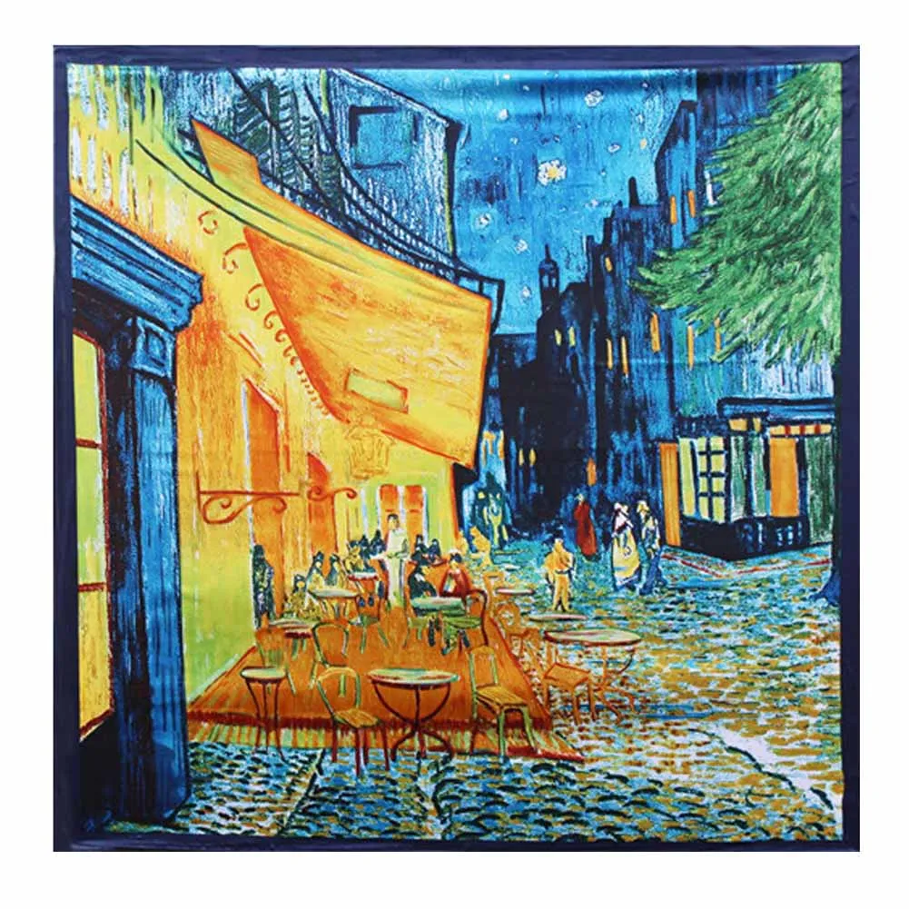 

90*90cm Square Women Silk Scarf Fashion Oil Painting Design High Quality Ladies Scarves And Shawl For Spring And Fall