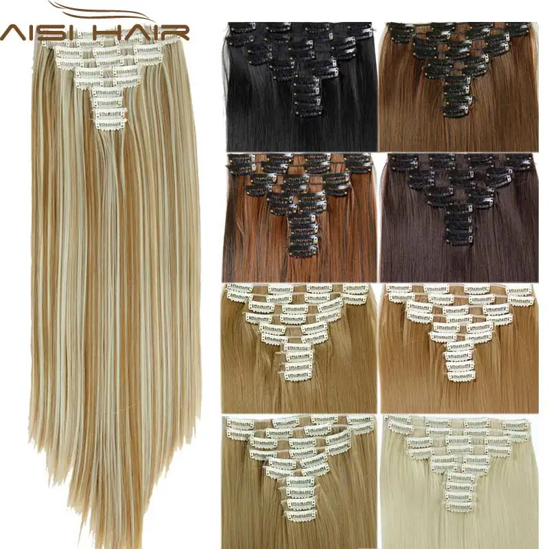 16 Colors Clip in Hair Extensions 25inch Long Straight Fake False Hair Extension Heat Resistant Synthetic Natural Hair Extension
