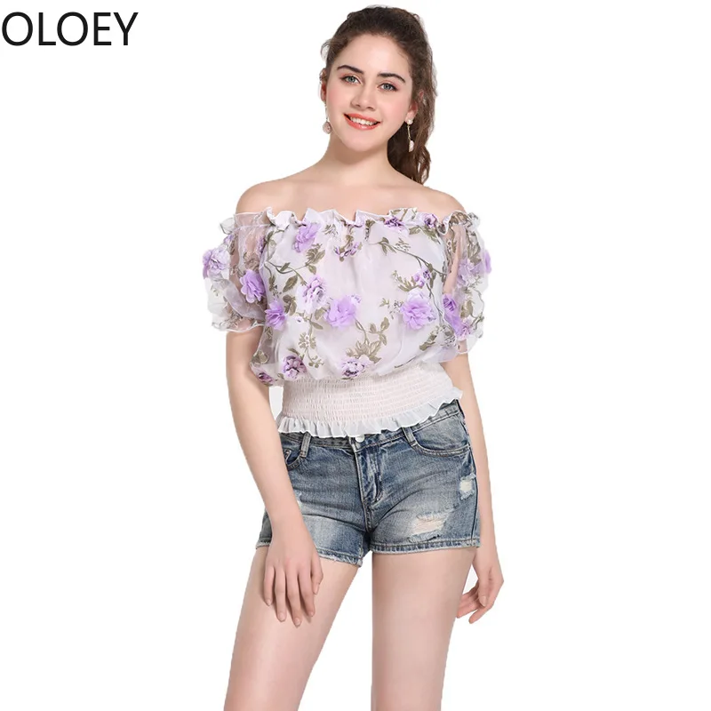 

Printing Slash Neck Wooden Ear Chiffon Shirt Female Waist Short Sleeve Blouses Ladies Tops Shirts Korean Fashion Clothing