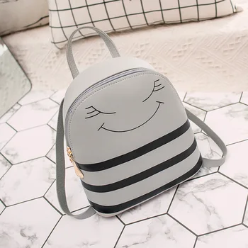 

Women Smile Pattern Small Backpack Multifunction PU Leather Bag for Cellphone Key Best Sale-WT