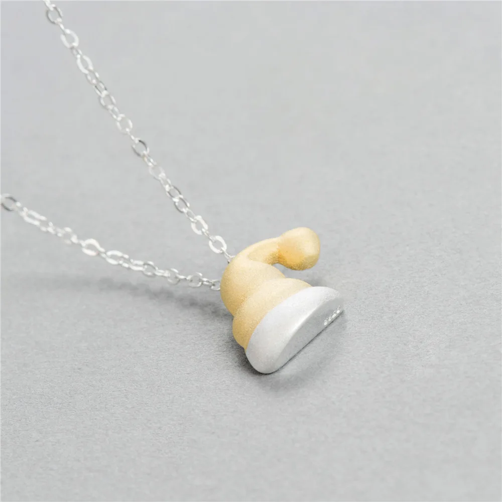 golden Christmas hat women 100% 925 Sterling silver nacklace Jewellery Clavicle chain pendant charms chocker girl gift
