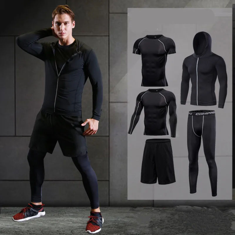 2018 running set men's sport suit compression basketball running ...