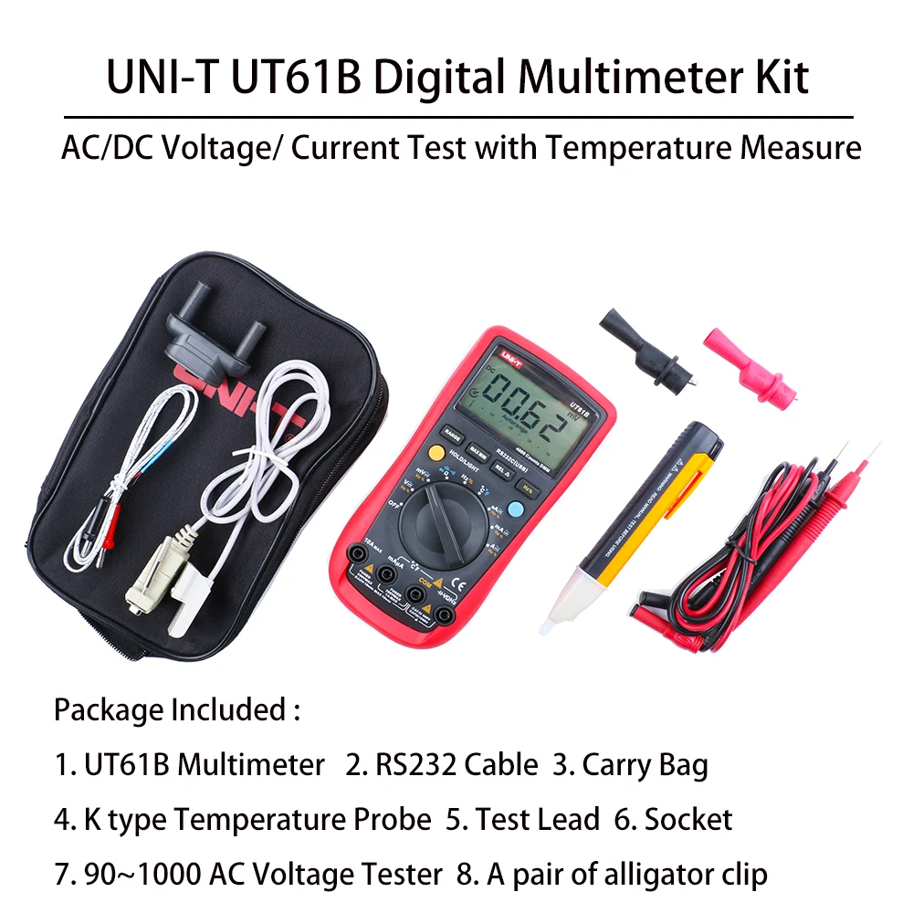 UNI-T UT61B полнофункциональный Цифровой мультиметр для тестирования напряжения переменного/постоянного тока с 90~ 1000 в тест напряжения переменного тока er и сумка для переноски
