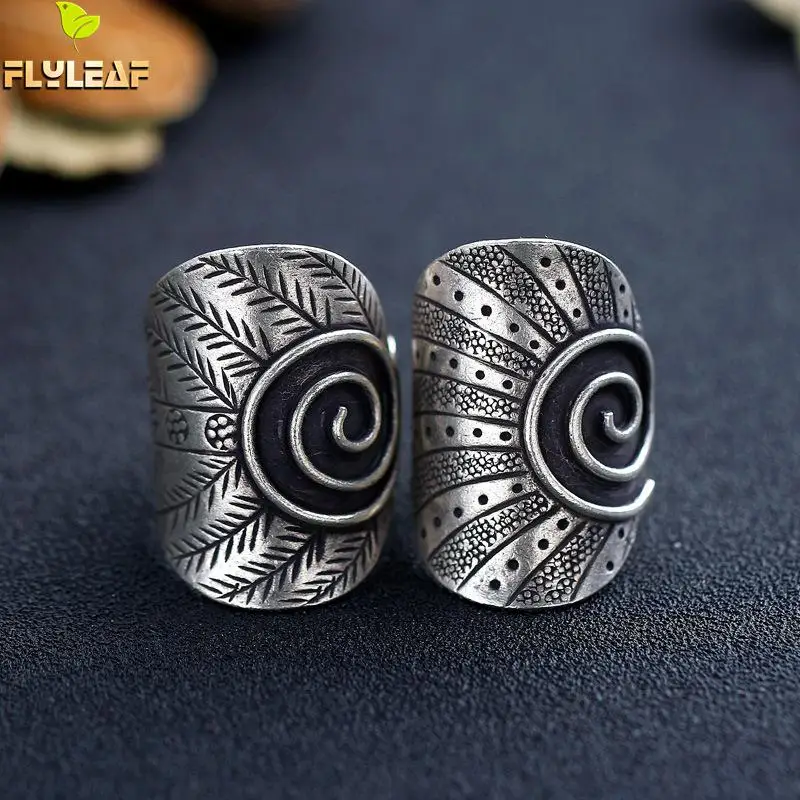 

Flyleaf 925 Sterling Silver Rings For Women Personality Simple Leaf Snail Fashion Big Fame Style Fine Jewelry Open Ring Vintage