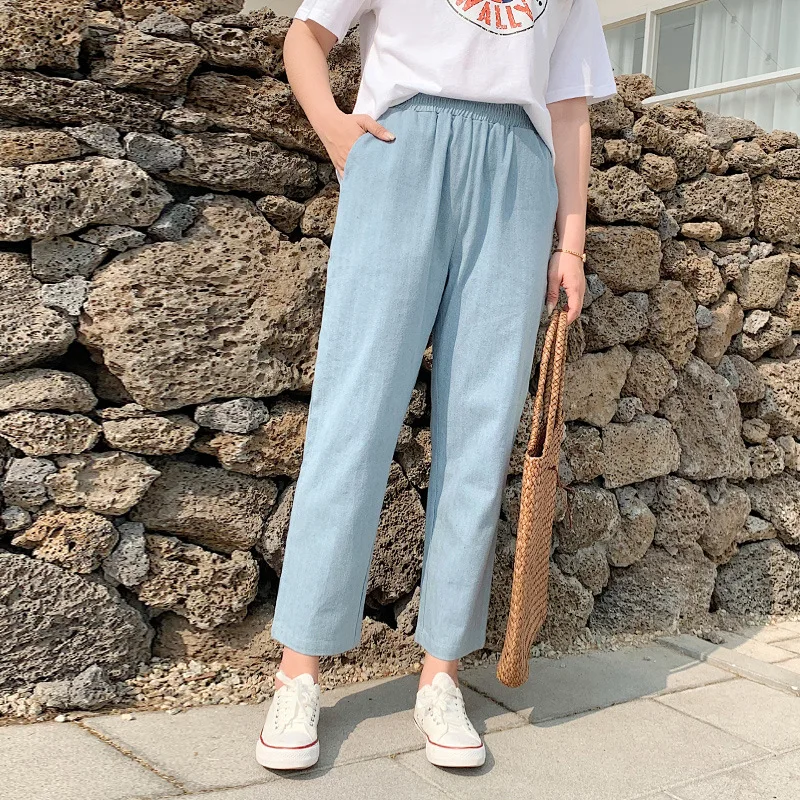

Plus Size Women High Waist Jeans 2019 New Straight Vintage Elastic Waist Full Length Jean Woman Loose Cowboy Pants Size 4XL