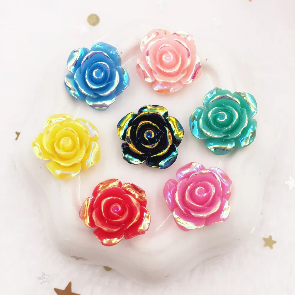 

30PCS Mix Cute AB Resin 3D 15mm Flower Flat Back Stone Scrapbook DIY clothing wedding applique Home Crafts SF587