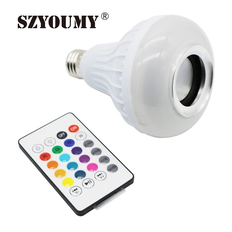 

SZYOUMY Bluetooth Music Bulb E27 Light 6W 100-240V Music Palying & RGB Light With 24keys Remote Control Wireless Speaker 100pcs