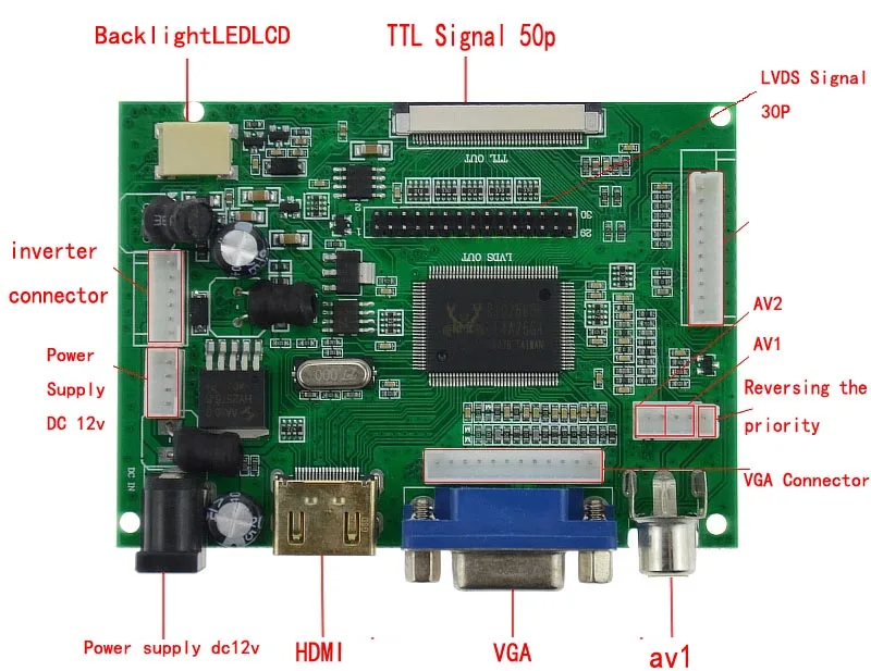 HDMI драйвер платы ttl VGA LVDS AV Универсальный с программатором USB Burnner PCB800099 - Цвет: Driver board   A