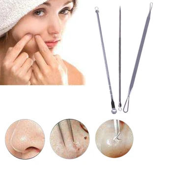 

3pcs Acne Needle Pimples Black Head Removal Tool Pointed Head Face Care Tools Blackhead Comedone Acne Extractor Stainless Steel