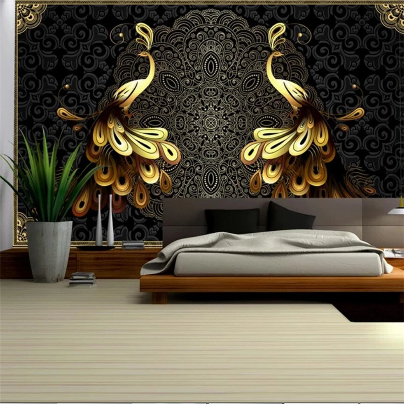 

Роскошный Европейский черный золотой павлиний фон wellyu, обои для домашнего декора