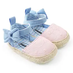 2018 Детские Туфли принцессы для девочек первые ходоки ковбой синий лук Bebe балетное платье прогулочная обувь на мягкой подошве детская обувь