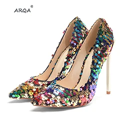 

ARQA 2019 Fashion pointed shigh heel Fish scale pattern women's shoes female pumps ladies Pattern shoes Mary Jane shoes