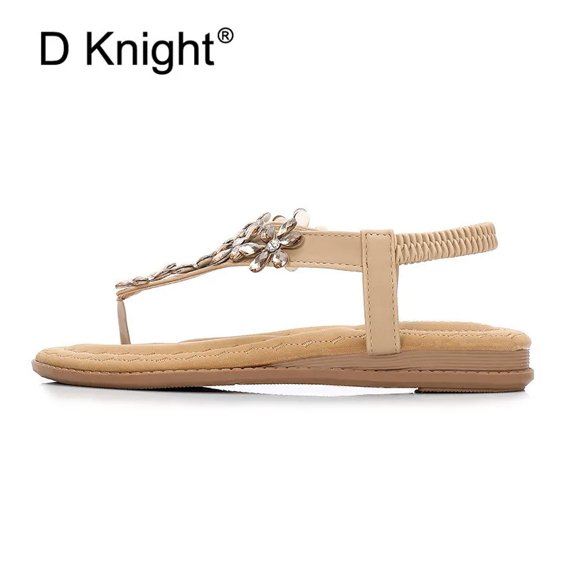  Women Bohemian Crystal Sandals Flat Heel Summer Woman Thong Sandals Flip Flops Comfort Black Lady Shoes Sandal Plus Size 35-42 (3)