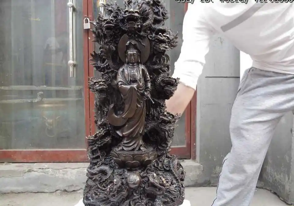 

Chinese Buddhism Temple Copper Bronze Nine Dragon Kwan-yin Guanyin Buddha statue