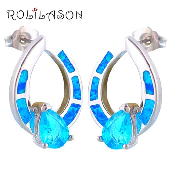 

pendientes earrings for women Blue Fire Opal Silver Stamped Stud Earrings Wholesale & Retail Fashion Jewelry OE451