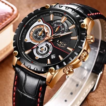 LIGE Mens Watches Top Brand Luxury Quartz Gold Watch Men Casual Leather Military Waterproof Sport Wrist Watch Relogio Masculino